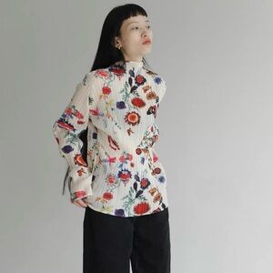 Floral Print Plisse pleats Women's Top